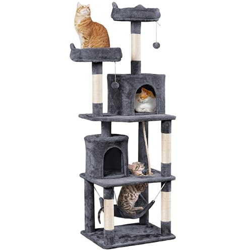 Dark Gray Cat Tree with Platform, Hammock, Scratching Posts L941351