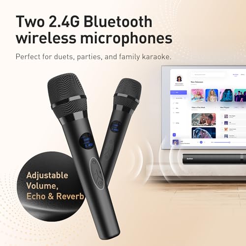 Karaoke Soundbar with Subwoofer, 2 Wireless Microphones, Bluetooth Speaker with Remote I2611