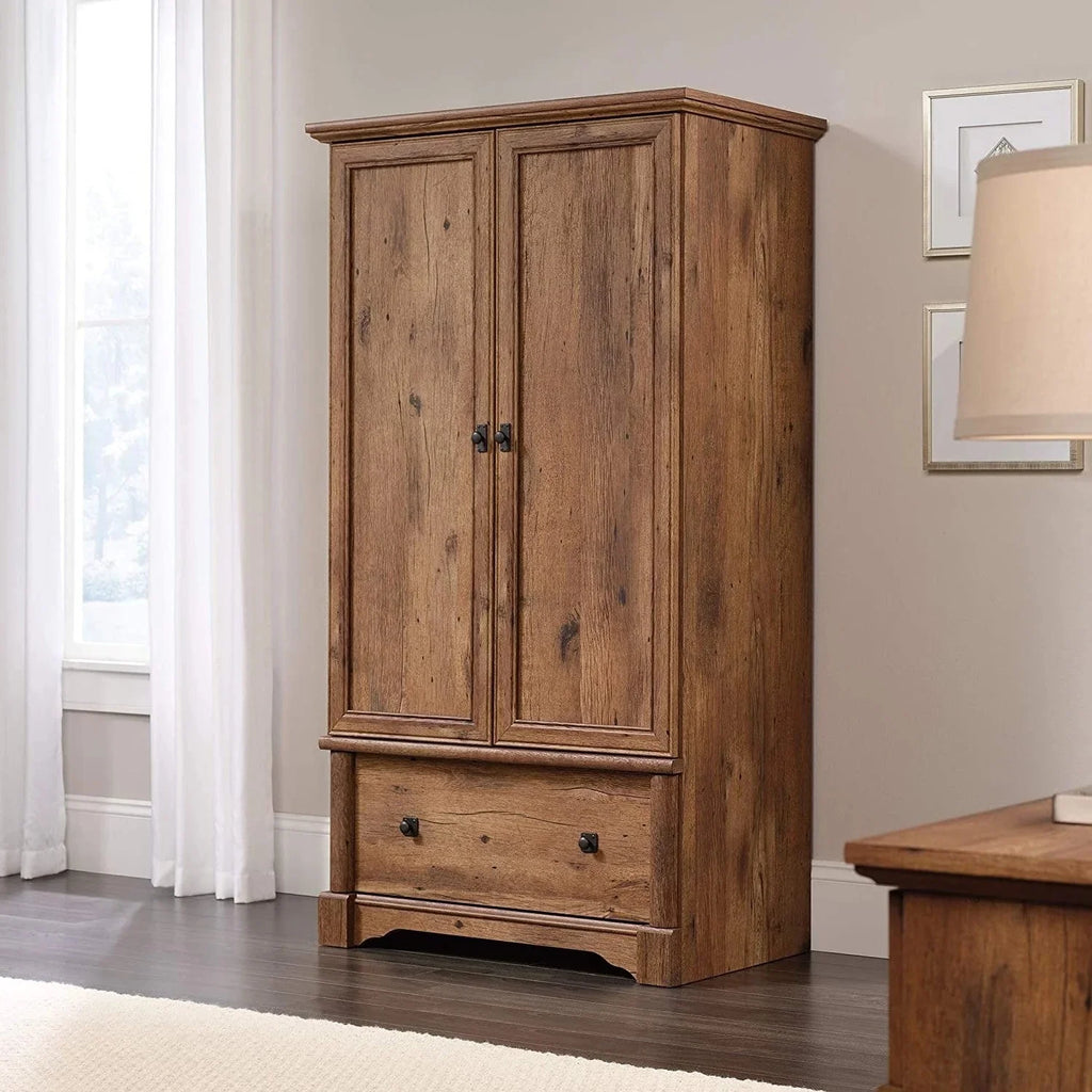 Rustic Oak Drawer and Garment Rod Wardrobe Armoire G537