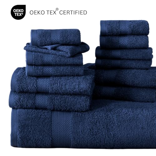 16 Piece 100% Cotton Black Bath Towel Set with 4 Bath Towels, 4 Hand Towels, 8 Wash Cloths X902252
