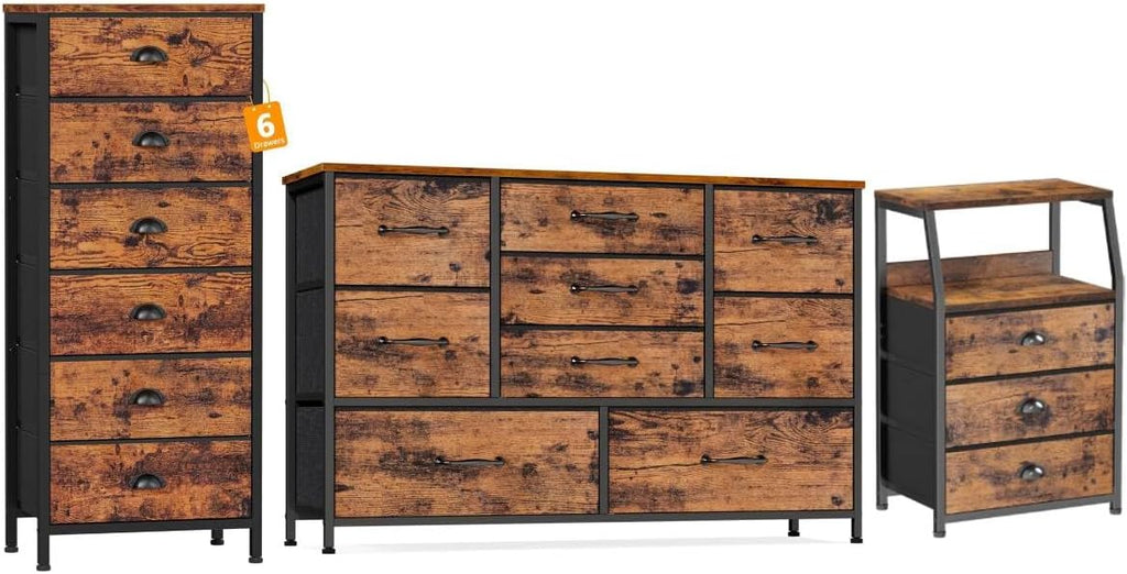 Vertical End Table and Nightstand with 9 Large Drawers, Metal Frame C7487