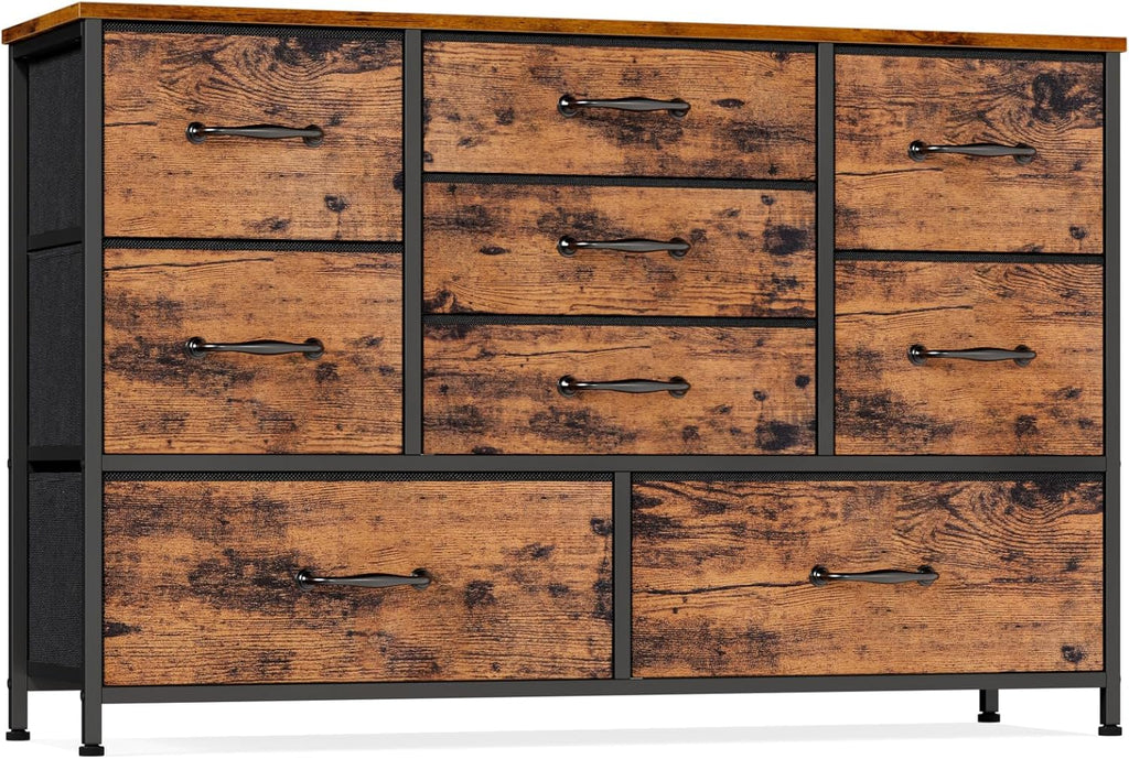 Vertical End Table and Nightstand with 9 Large Drawers, Metal Frame C7487