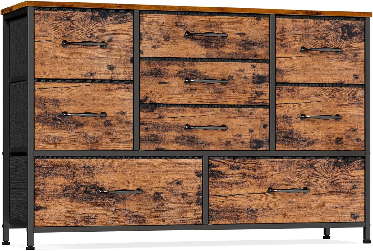 Vertical End Table and Nightstand with 9 Large Drawers, Metal Frame C7487