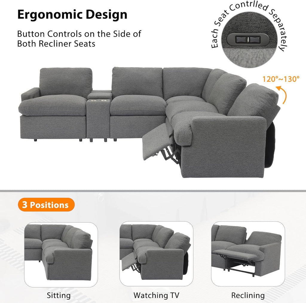 104'' L-shaped Power Recliner Sofa Couch with Storage Box, Cup Holders, USB Ports, Dark Grey J47252