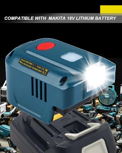 150W Power Inverter Generator for 18V Lithium Battery, DC 18V to AC 110V-120V Portable Power Station with 2 USB & AC Outlet & 200LM LED Light V19926