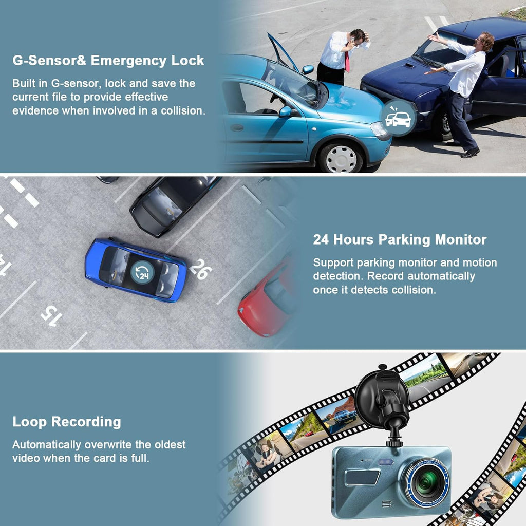 720P HD Dual Dash Cam with Night Vision and 4 inch LCD Display S5210