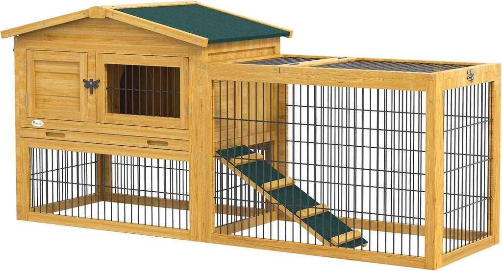 Yellow Wooden Rabbit Hutch with Removable Tray U59940