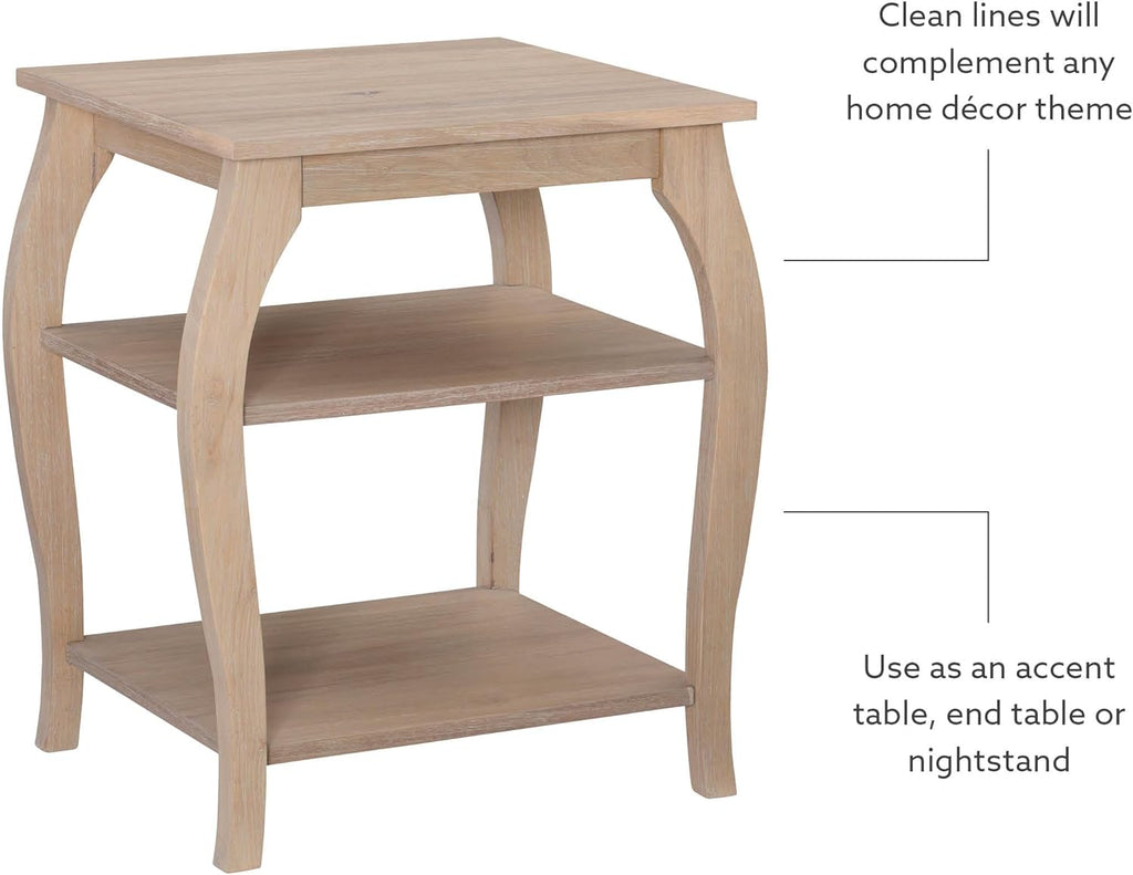 Natural Wooden Side Table with Curved Legs and Two Display Shelves W768490