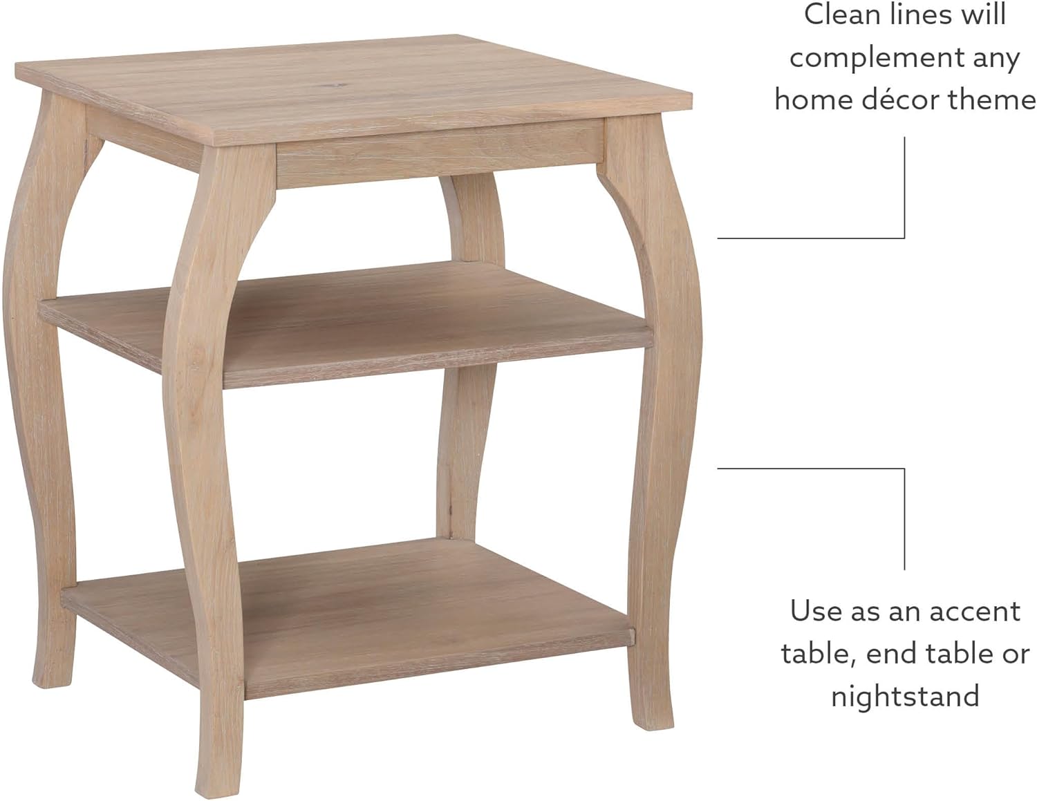 Natural Wooden Side Table with Curved Legs and Two Display Shelves W768490