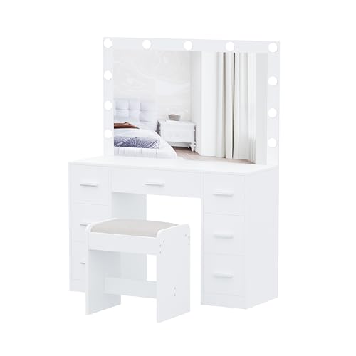 White Vanity Desk with Lighted Mirror and Drawers Z3224