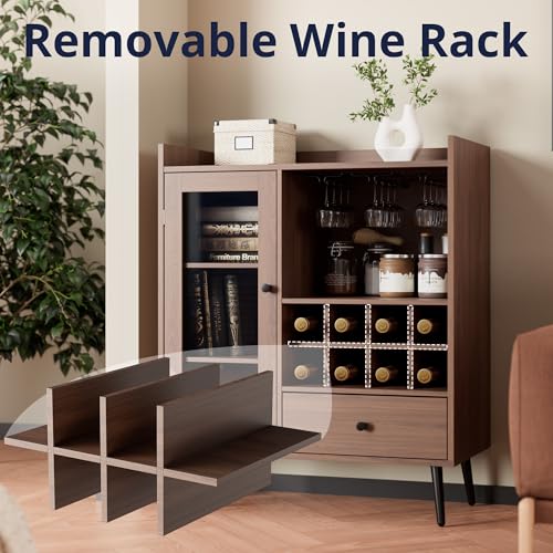 Brown Wood Coffee Bar Cabinet with Storage F94409