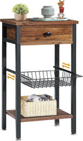 Brown Tall Side Table with Basket C661