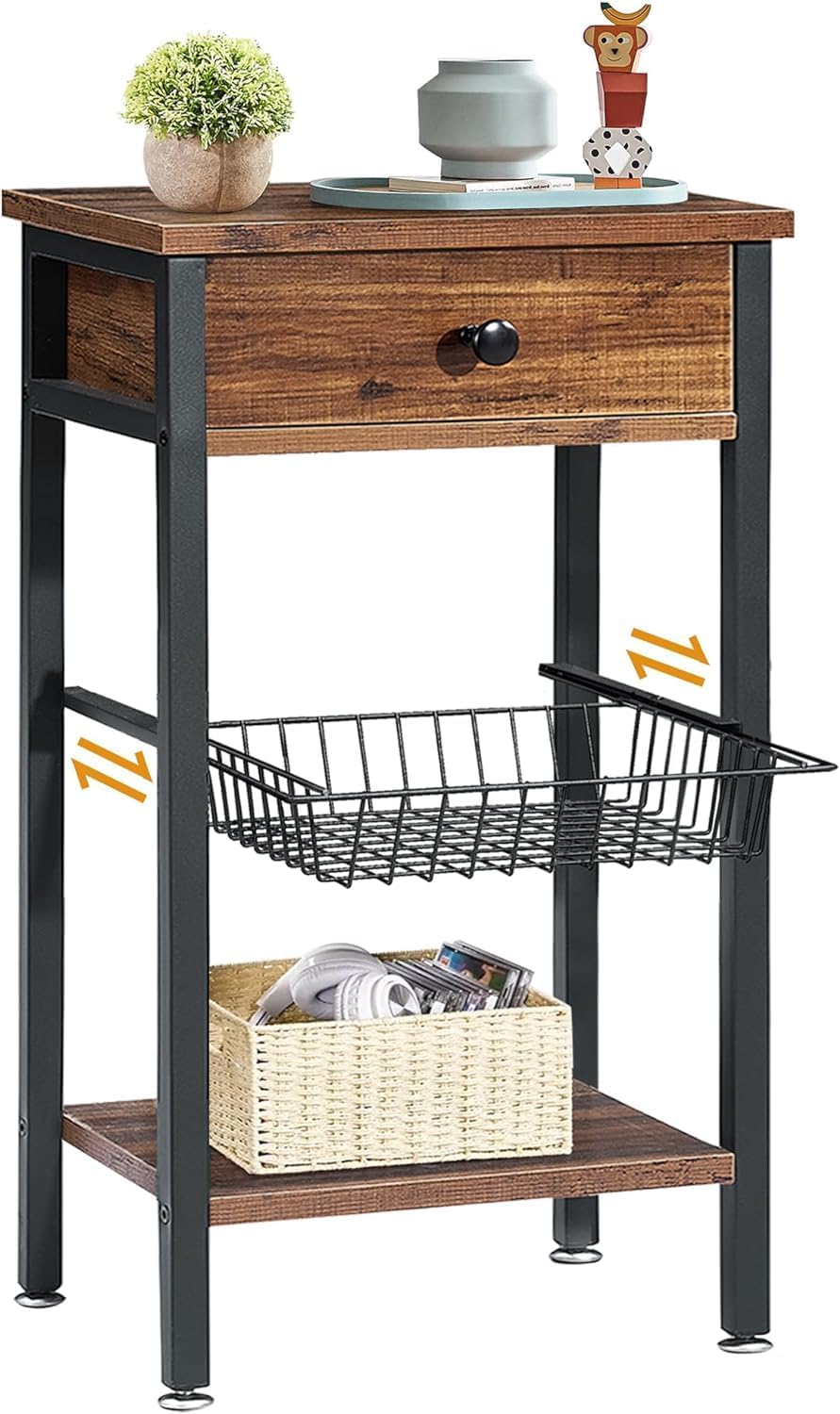 Brown Tall Side Table with Basket C661