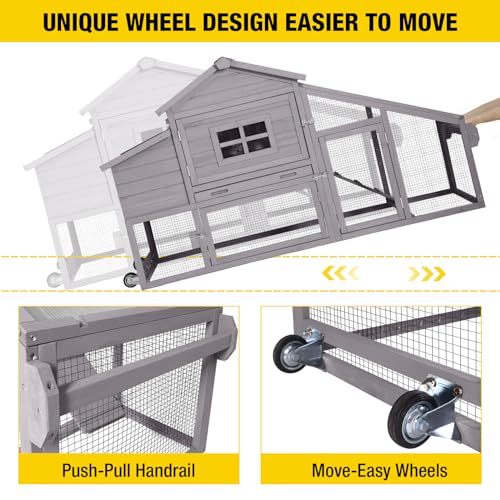 Red with White Wooden Chicken Coop with Wheels Z115328