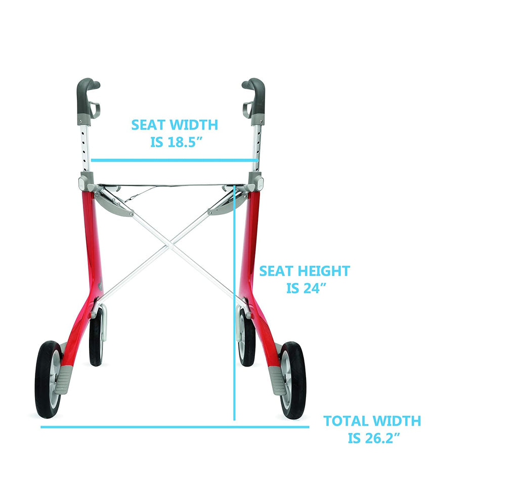 Red Carbon Ultralight Rollator Walker with Organizer Bag, Wide Track, 18.5" x 24" Seat U8942