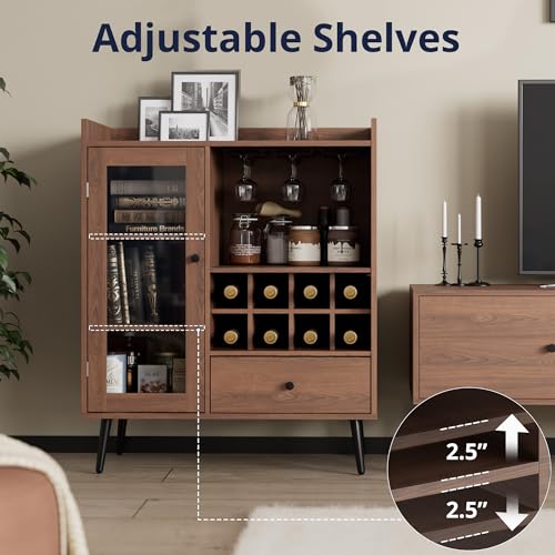 Brown Wood Coffee Bar Cabinet with Storage F94409