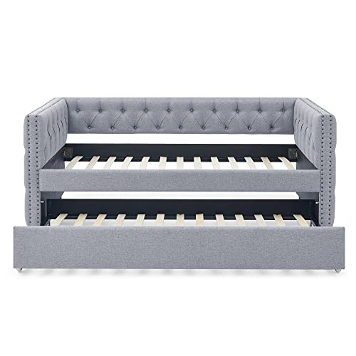 Fabric Upholstered Twin Size Daybed with Trundle F801