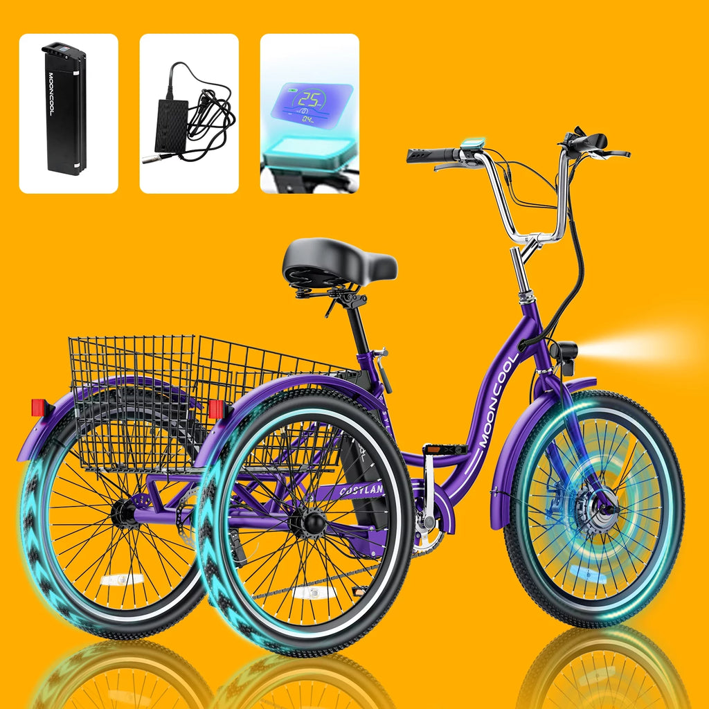Electric Trike, 7 Speed 24"/26" 3 Wheel Electric Bicycle with 36V 14.5Ah Lithium Battery F45183