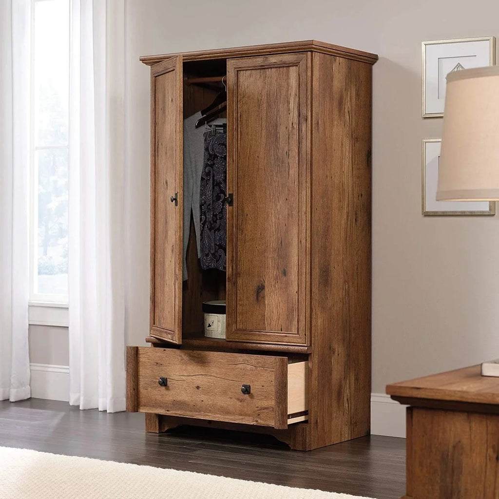Rustic Oak Drawer and Garment Rod Wardrobe Armoire G537