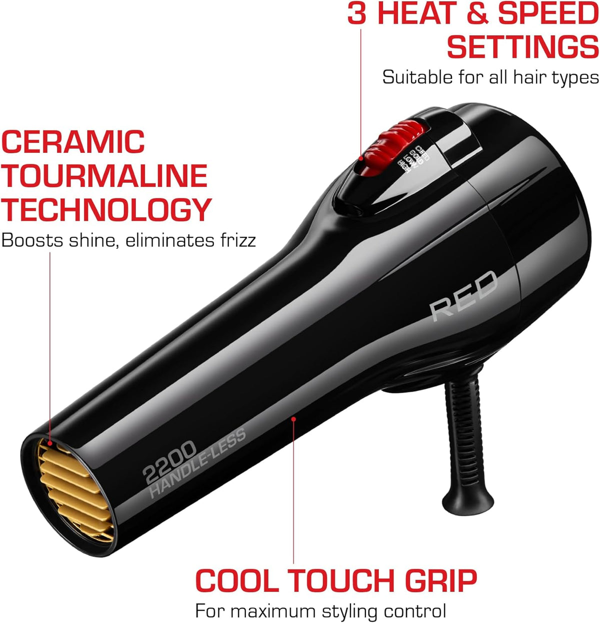 2200W Ceramic Tourmaline Hair Dryer with Comb Attachment A9747
