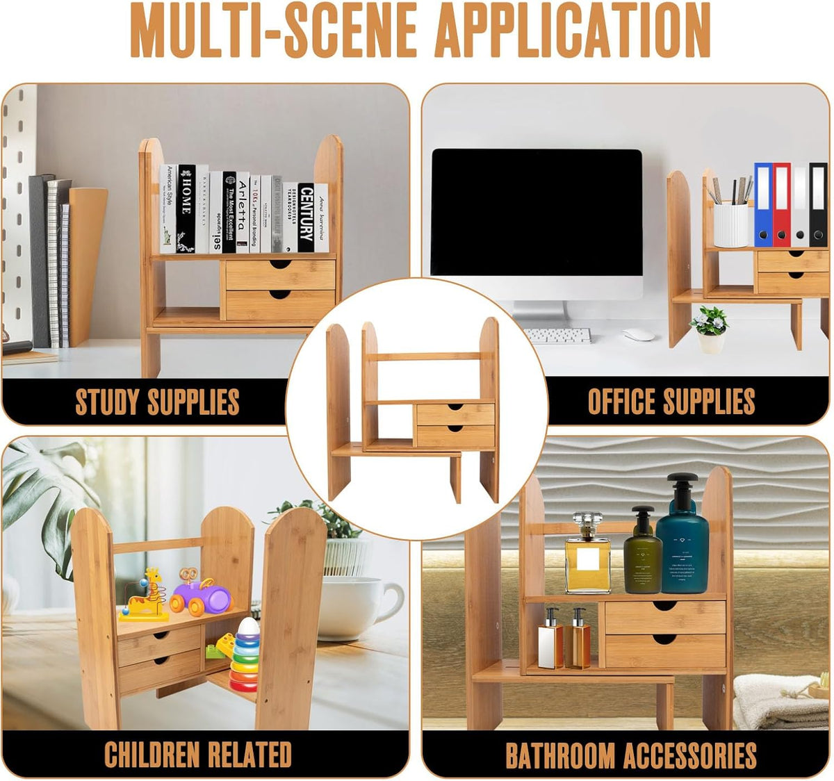 Bamboo Desktop Bookshelf Organizer Q400