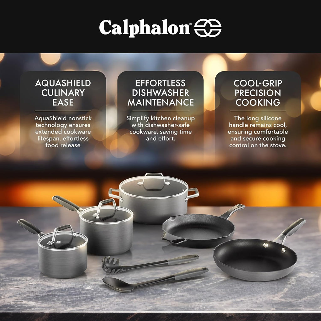 10 Piece Hard Anodized Nonstick Pots and Pans Cookware Set I319