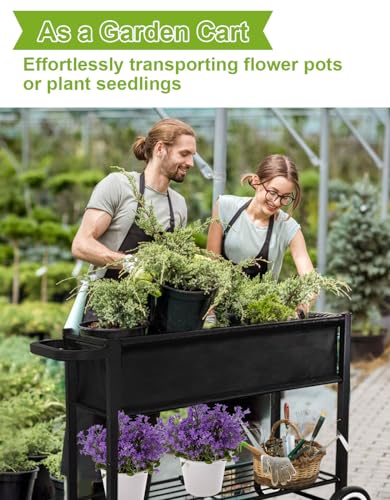 Black Raised Garden Bed with Legs on Wheels T300