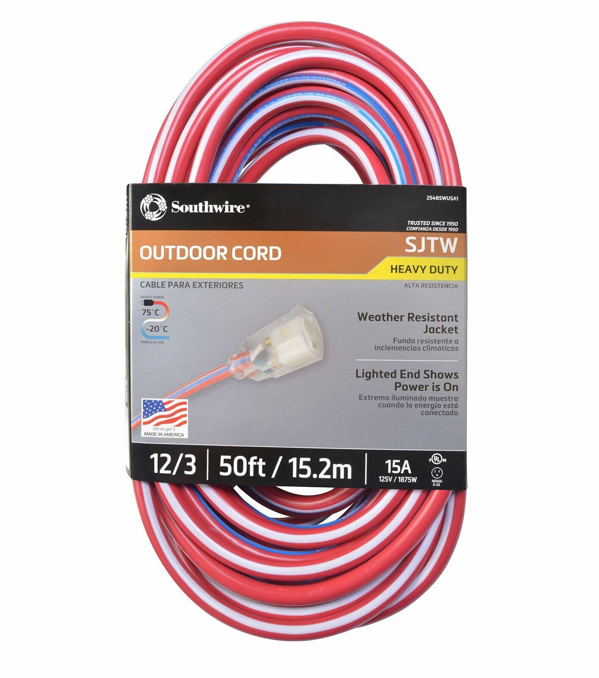 50-Foot 12/3 Extension Cord with Lighted End W62297