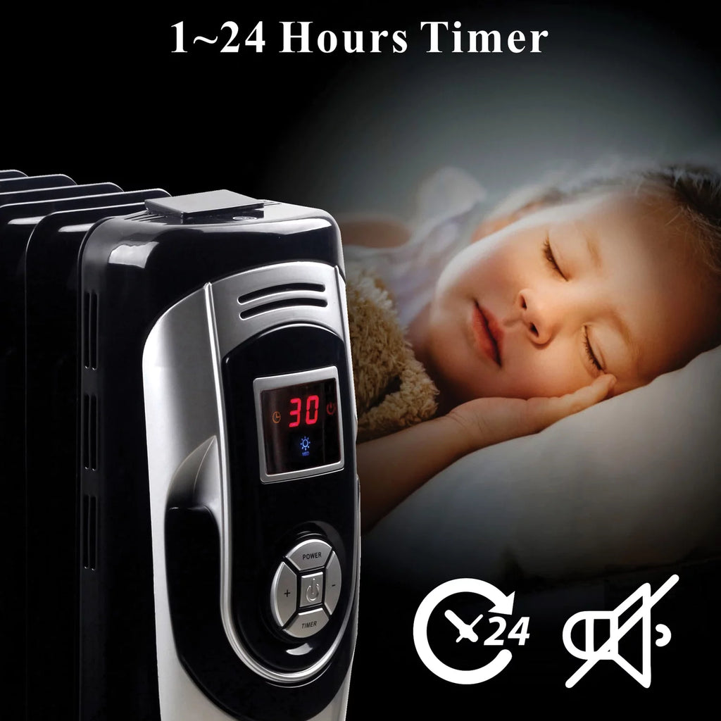 3-Setting 1,500-Max 7-Fin Portable Oil-Filled Radiator Heater with Digital Display F287617