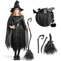 Classic Kids Witch Costume Black Witch Dress with Broom and Hat XL Y930