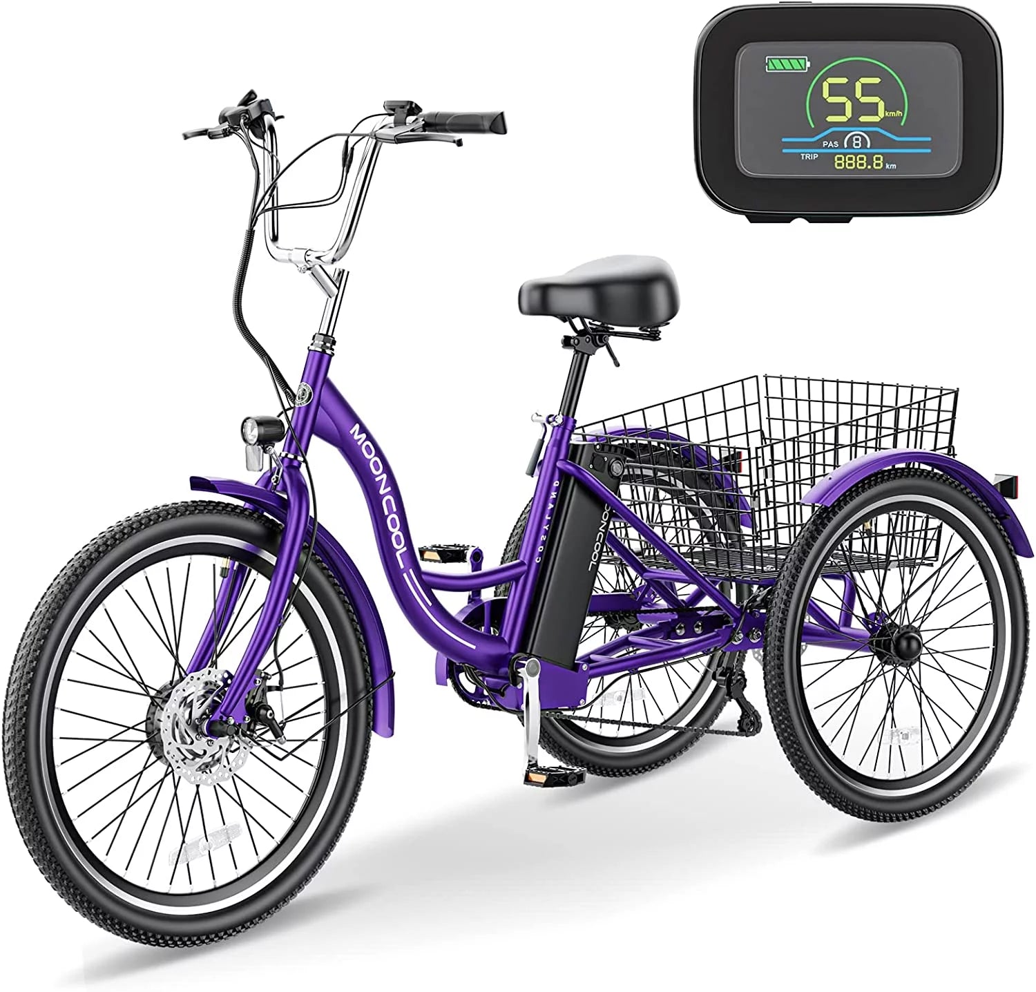 Electric Trike, 7 Speed 24"/26" 3 Wheel Electric Bicycle with 36V 14.5Ah Lithium Battery F45183