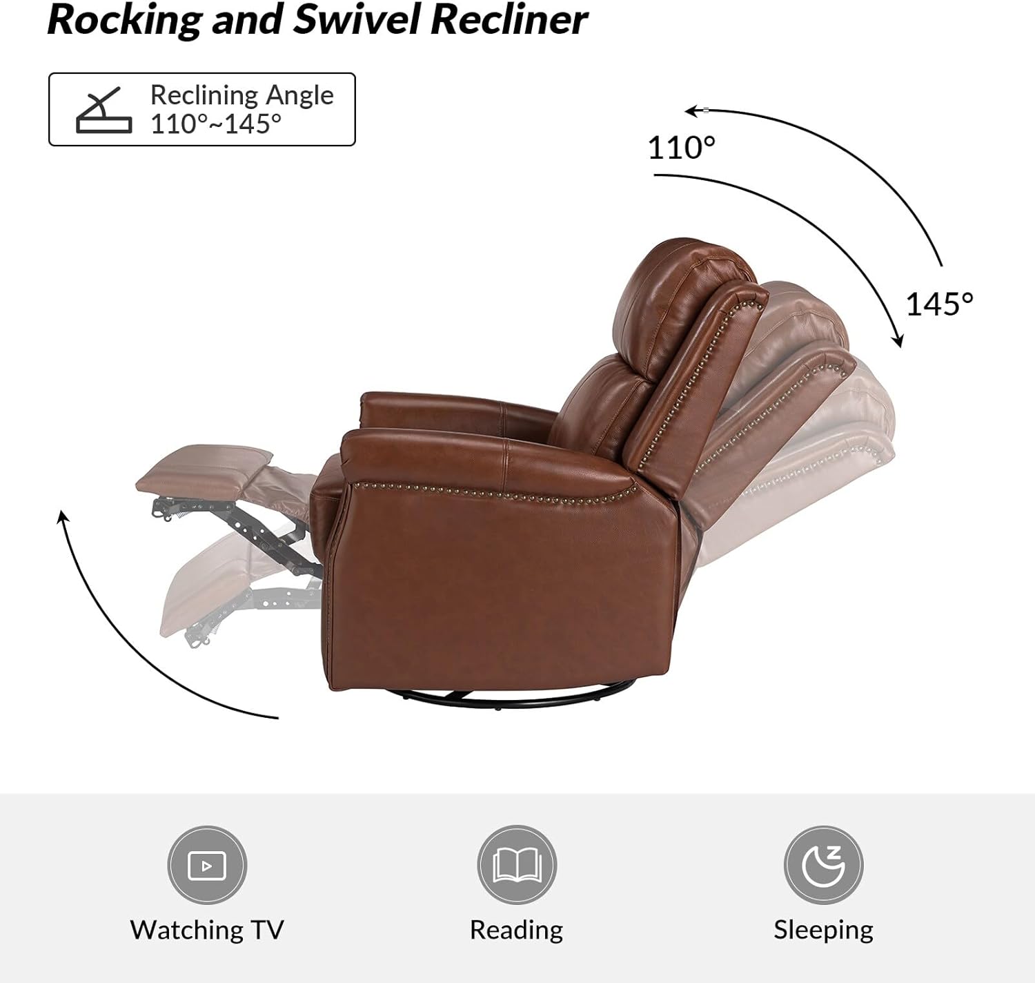 Genuine Leather Power Swivel Recliner with Metal Base V437
