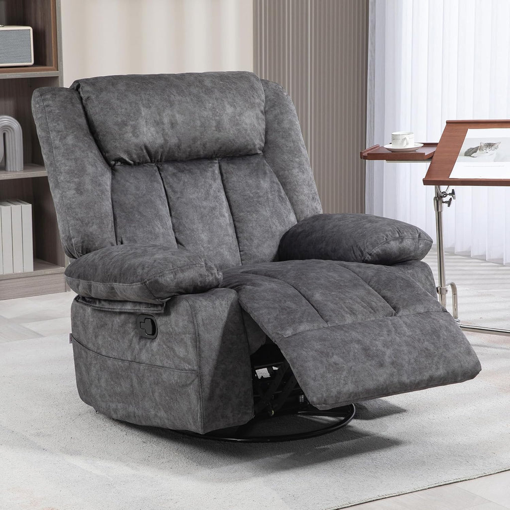 Gray Swivel Rocker Recliner Chair with Side Pockets and Metal Base K86401