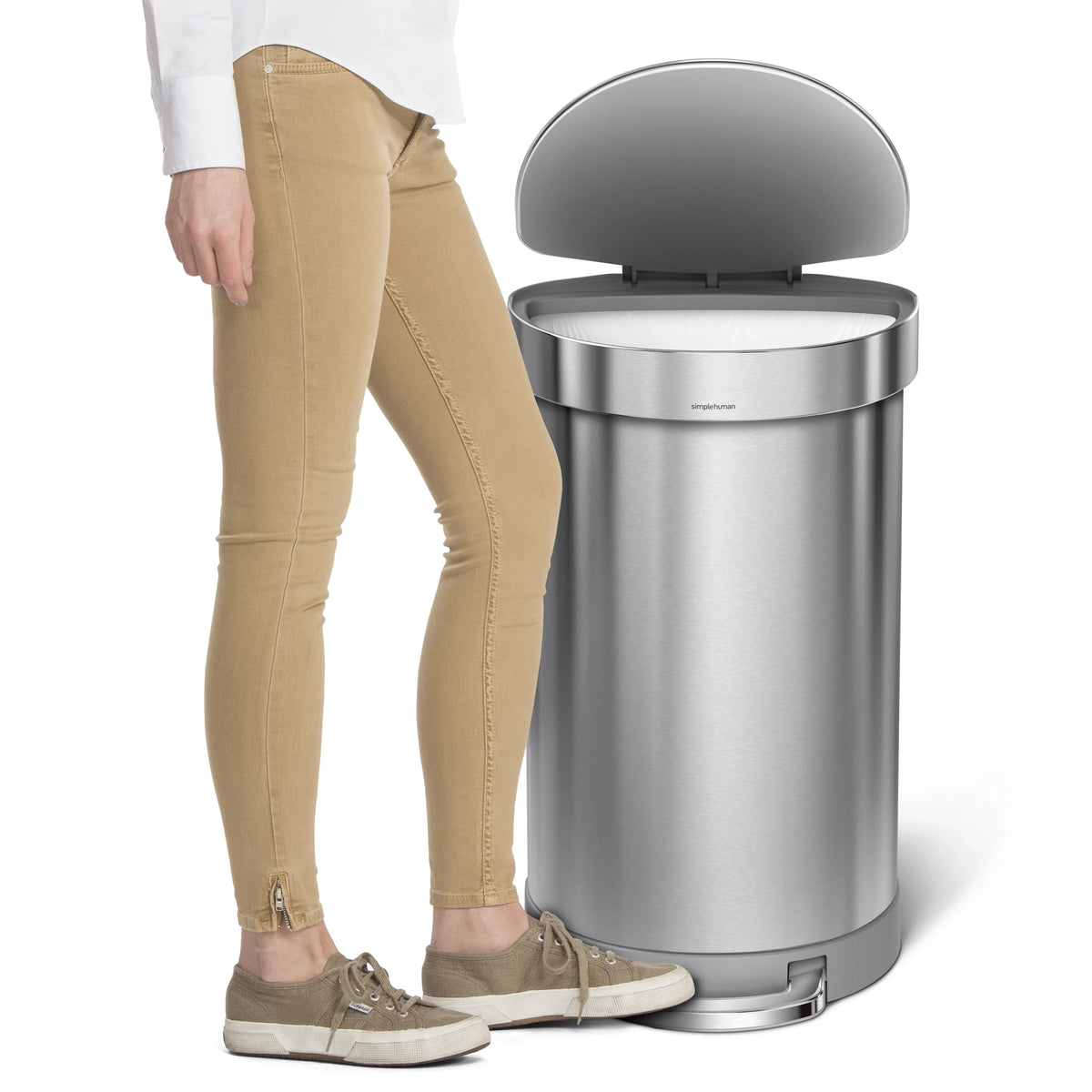 45 Liter Stainless Steel Semi-Round Step Trash Can with Soft-Close Lid U6271