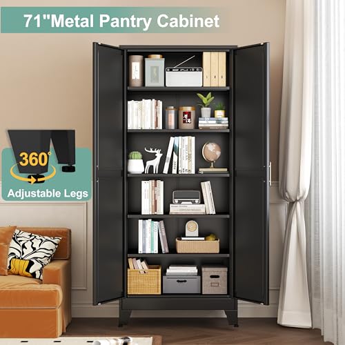 White 75" Metal Pantry Cabinet with 2 Doors and 5 Adjustable Shelves M247