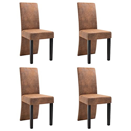 Brown Faux Suede Leather Dining Chairs 4 pcs K858