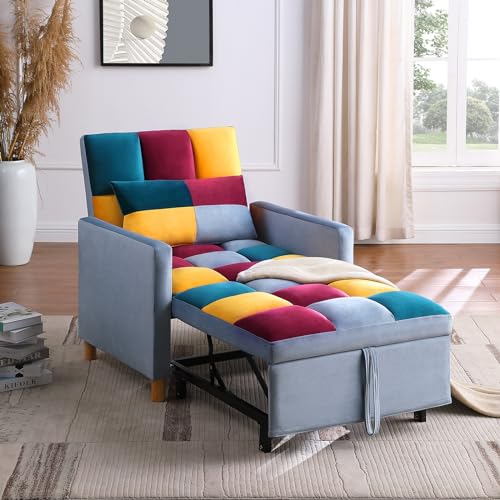 3-in-1 Convertible Chair Bed, 31.5 Inch Pull Out Sofa Bed with Adjustable Backrest, Solid Wood Feet D168341