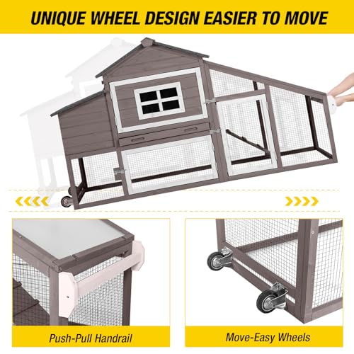 Red with White Wooden Chicken Coop with Wheels Z115328