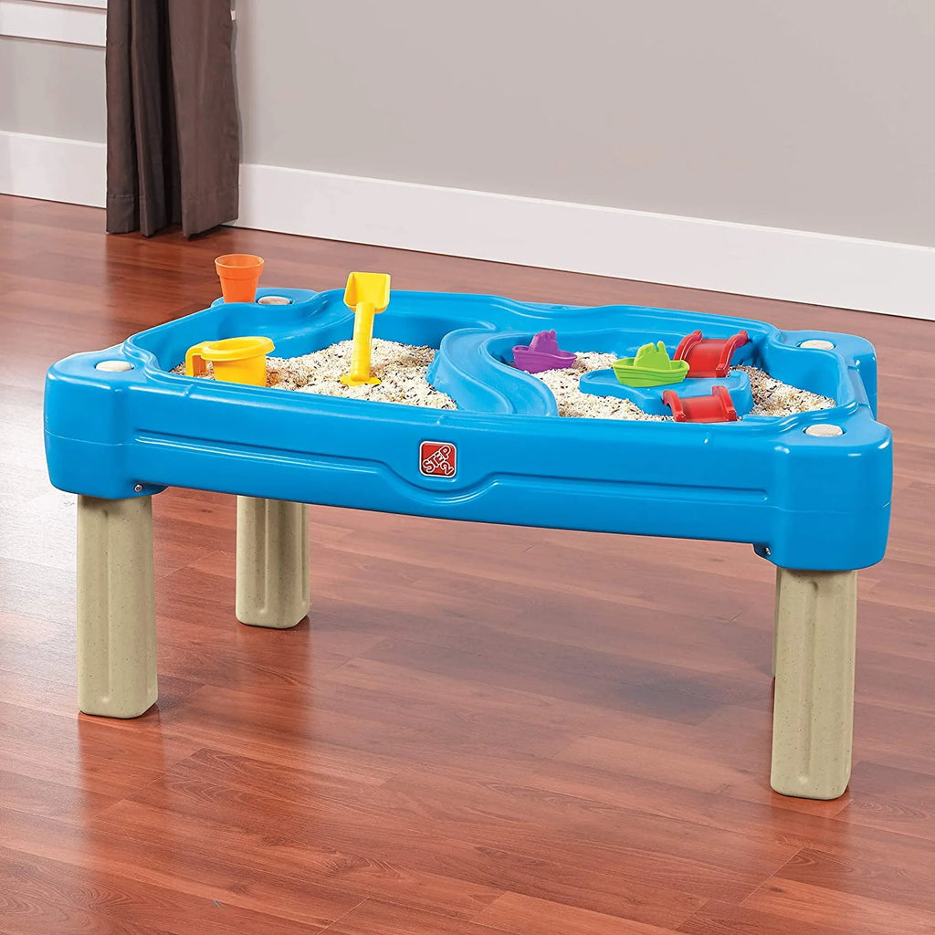 Blue Plastic Sandbox and Water Table with Cover and Umbrella T79382