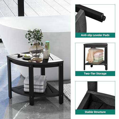 Black Poly Lumber Corner Shower Bench with Storage Shelf U752