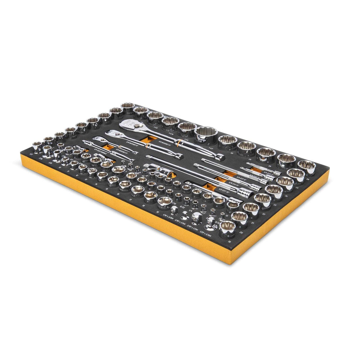 83 Pc. 1/4 3/8 1/2 90-Tooth SAE/Metric Mechanics Tool Set with EVA Foam Tray Y189