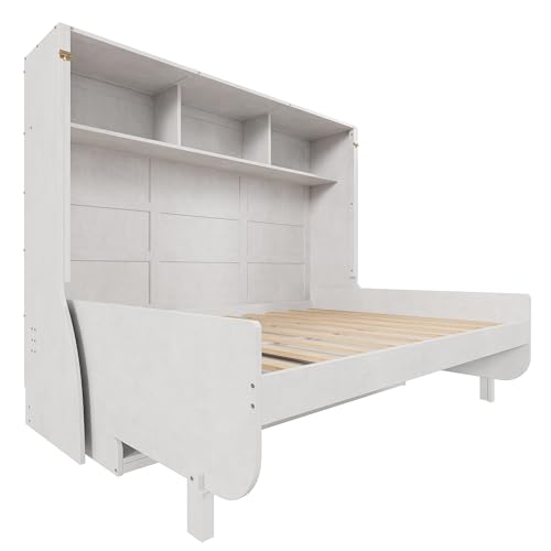 Antique White Full Size Murphy Bed with Desk and Storage Shelves N74819