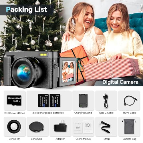 48MP Digital Camera with 16X Digital Zoom, 3" Flip Screen, 2 Batteries L645