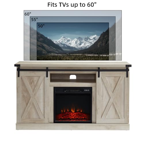 White Oak Electric Fireplace TV Stand with Sliding Barn Door, 54"x15.5"x31" F12897