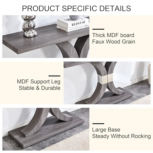 55 inch Gray Console Table with Geometric Base V845420