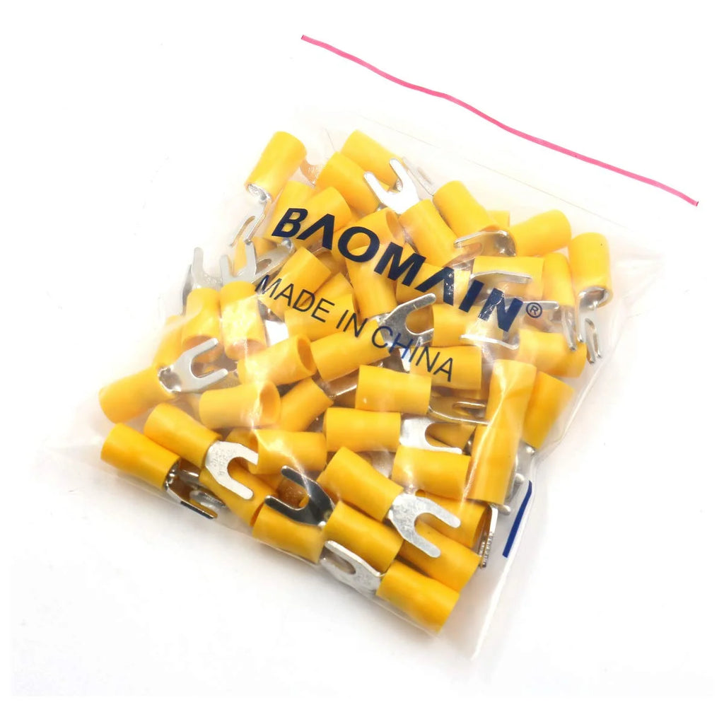 Insulated Fork Spade Wire Connector Electrical Crimp Terminal SV5.5-4 12-10 AWG Pack of 100 B6173