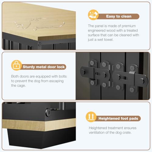 71.6'' Metal Steel Frame Double Dog Kennel with 2 Rooms and Removable Divider Black E814