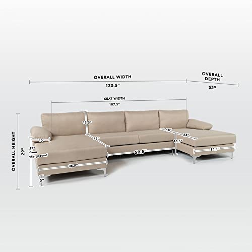 Linen Fabric U-Shape Sectional Sofa with Double Extra Wide Chaise Lounge F883