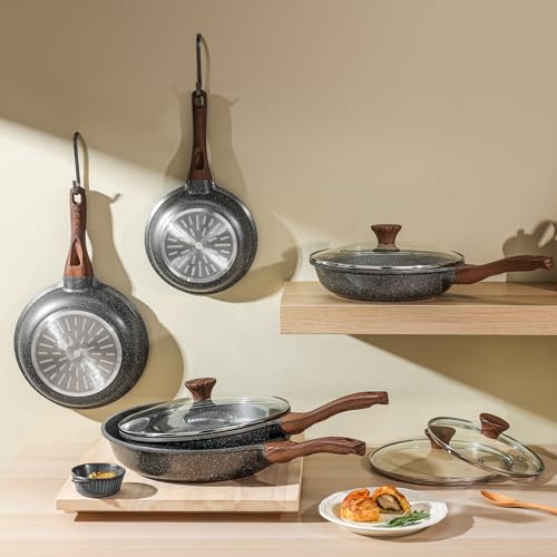 Nonstick Frying Pan Skillets, Swiss Granite Coating, PFOA Free (9.5+11+12.5 Inch) Y16680