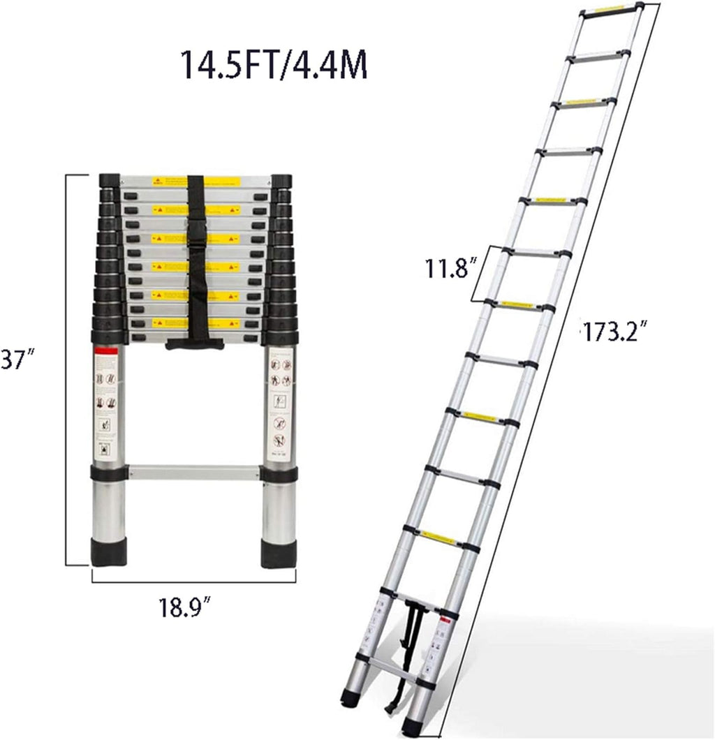 Aluminum Telescopic Extension Ladder, 330 lbs Capacity, 14.5FT A81066